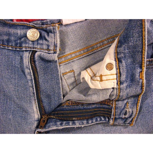 LEVIS Zipper 550 CUTOFF JEAN SHORTS 27 RELAXED Juniors Red Tab STRETCH Blue - Picture 4 of 11